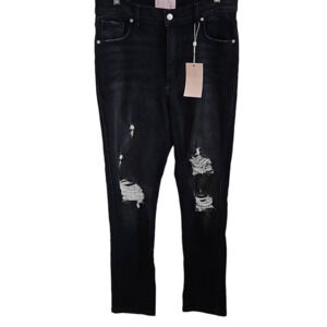 Revice Denim Women's Size 32 Distressed Skinny Jeans Black Dark Wash Stretch New